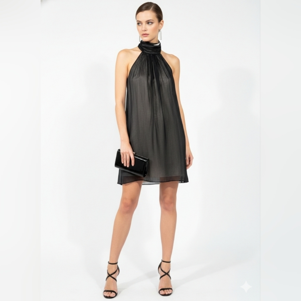 Alice + Olivia Silk Halter High-Neck Mini Dress